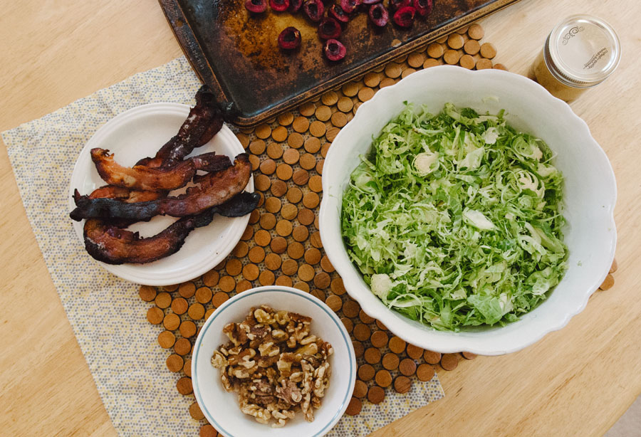 Brussels Sprout Salad With Walnuts, Cherries & Bacon | So...Let's Hang Out