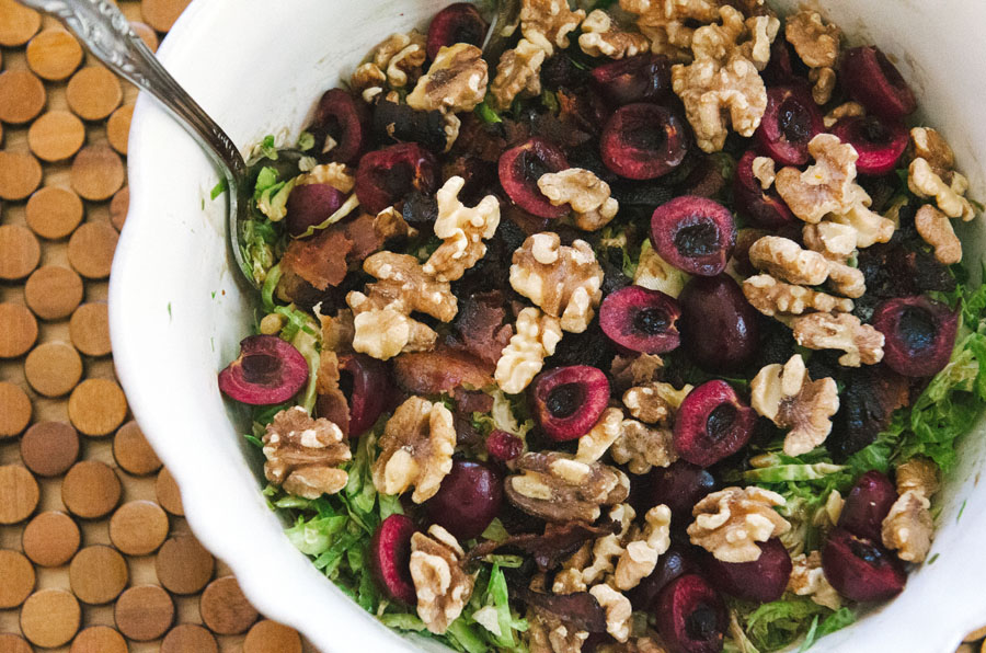 Brussels Sprout Salad With Walnuts, Cherries & Bacon | So...Let's Hang Out