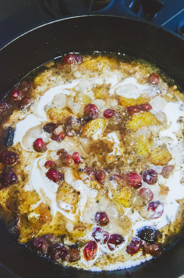 Crispy Chicken Thighs With Orange, Cranberry & Coconut Greens 