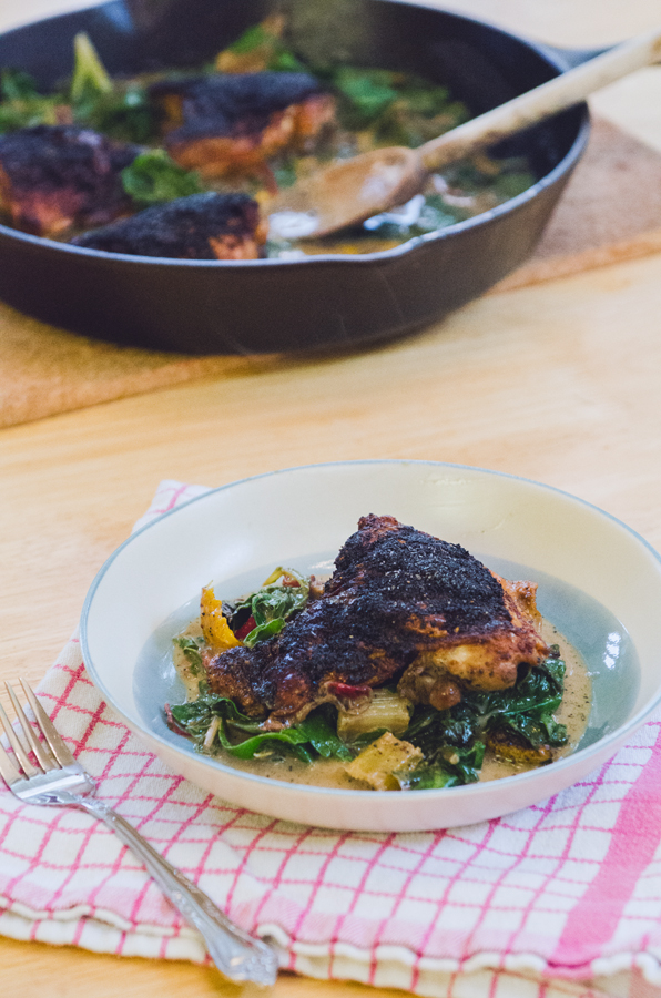 Crispy Chicken Thighs With Orange, Cranberry & Coconut Greens 