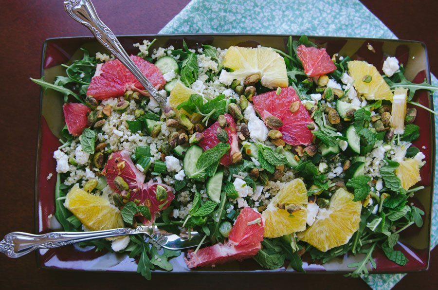 Arugula & Citrus Salad With Quinoa, Pistachios & Feta | soletshangout.com