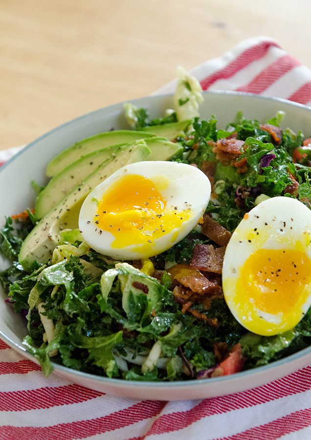 blt breakfast salad with soft boiled eggs & avocado