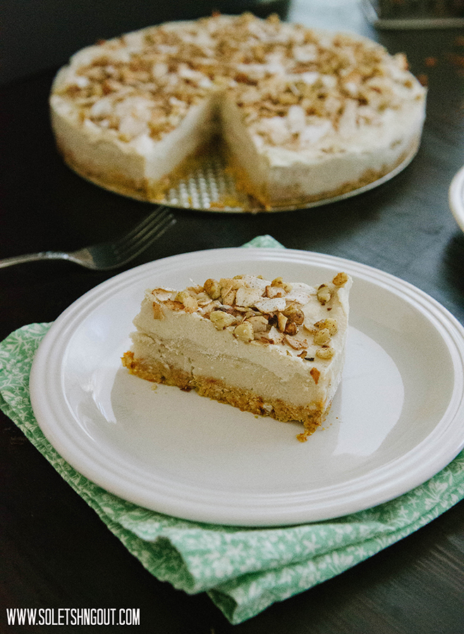 Banana Ice Cream Cake with Lemon Cheesecake Icing and Carrot Cake Crust #Raw #Paleo #Vegan #Gluten-Free}